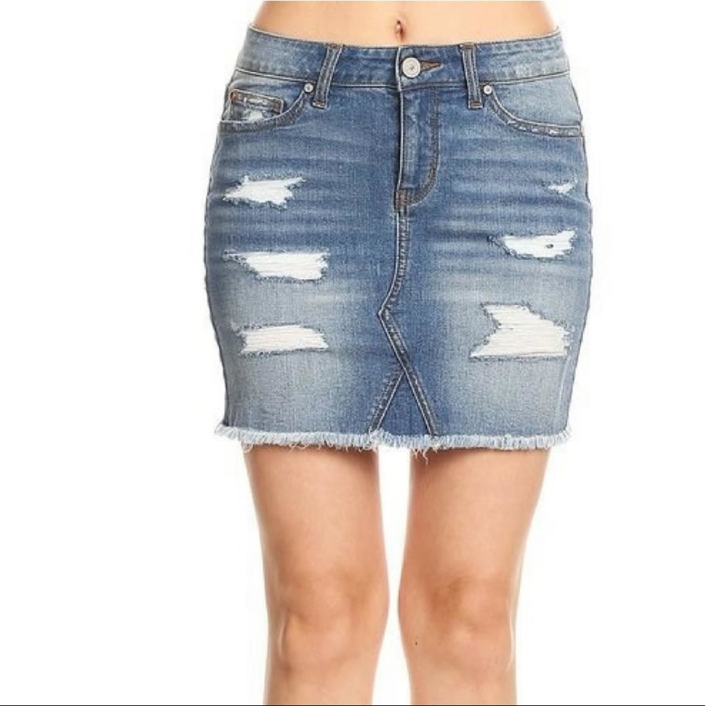 Stretchy Destroyed Frayed Ripped Denim Above Knees Miniskirt